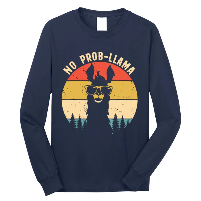 NO PROBLLAMA Vintage Llama Alpaca Long Sleeve Shirt