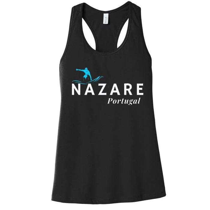 Nazare Portugal Wave Surf Surfing Surfer Women's Racerback Tank