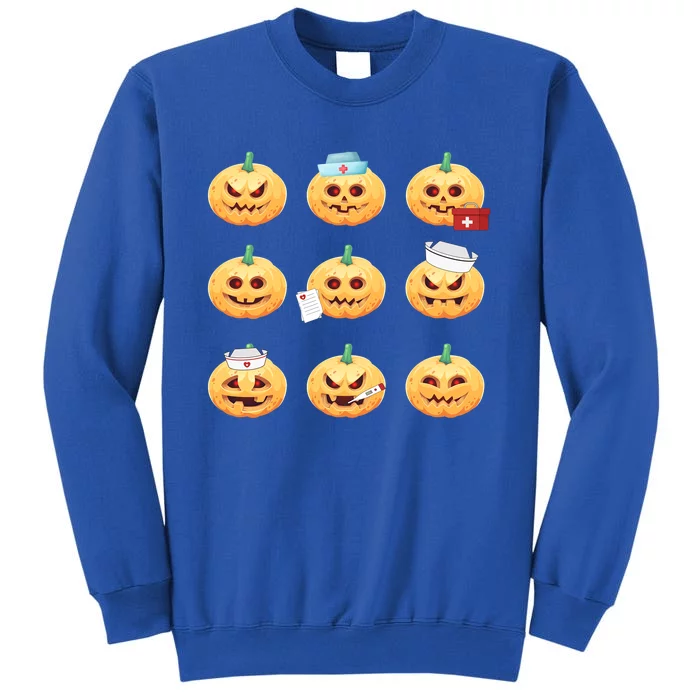 Nurses Pumpkins With Funny Faces Halloween Spooky Season Gift Tall Sweatshirt