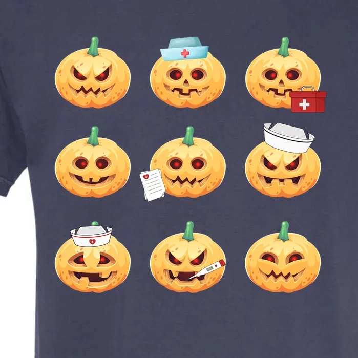 Nurses Pumpkins With Funny Faces Halloween Spooky Season Gift Garment-Dyed Heavyweight T-Shirt