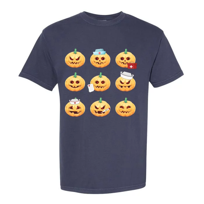 Nurses Pumpkins With Funny Faces Halloween Spooky Season Gift Garment-Dyed Heavyweight T-Shirt