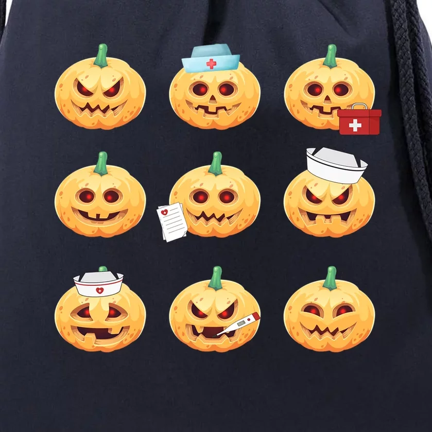 Nurses Pumpkins With Funny Faces Halloween Spooky Season Gift Drawstring Bag