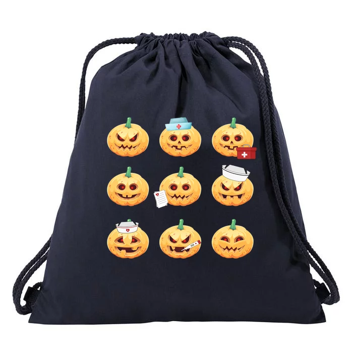 Nurses Pumpkins With Funny Faces Halloween Spooky Season Gift Drawstring Bag