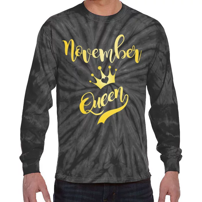 November Queen Birthday Birth Month Beautiful Queen Tie-Dye Long Sleeve Shirt