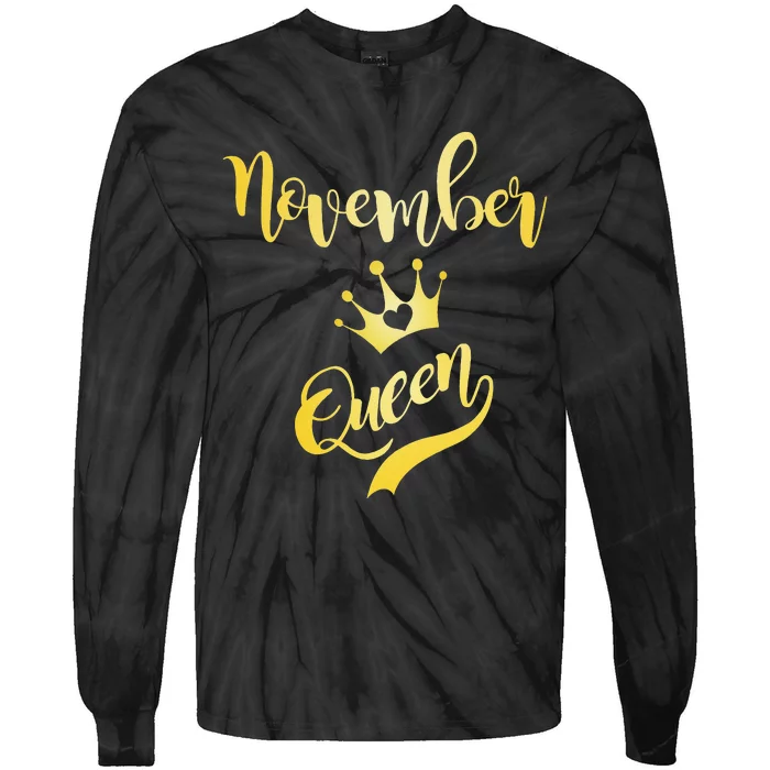 November Queen Birthday Birth Month Beautiful Queen Tie-Dye Long Sleeve Shirt