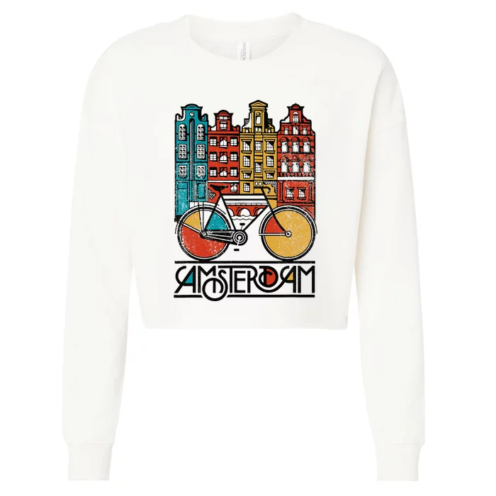 New Retro Bicycle Bike Amsterdam City Jersey Cropped Pullover Crew