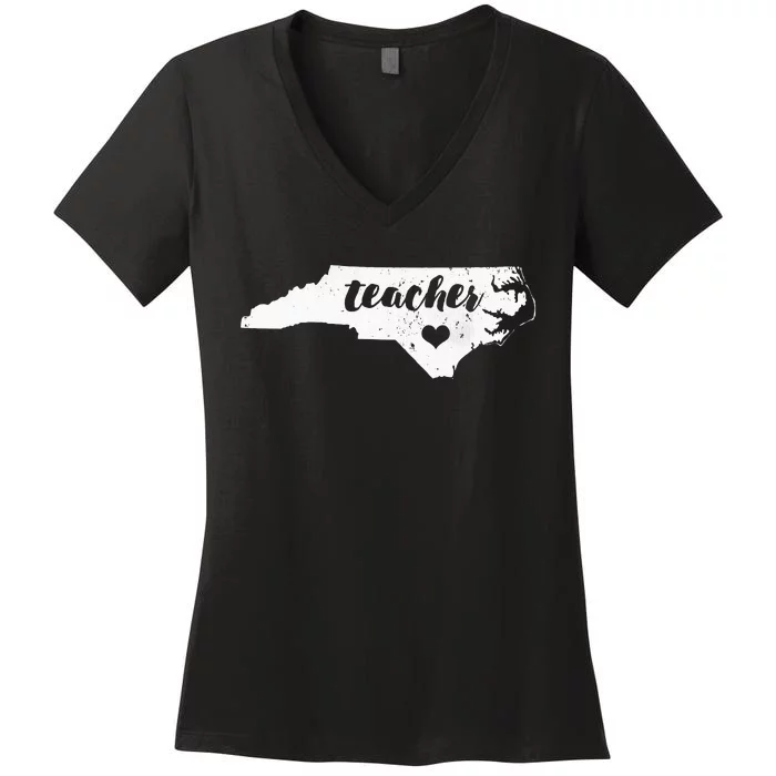 NC Red For Ed North Carolina Teacher Red For Ed Women's V-Neck T-Shirt