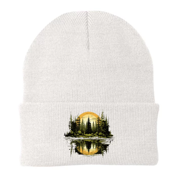 Nature Reflection Forest Trees Outdoor Wildlife Knit Cap Winter Beanie