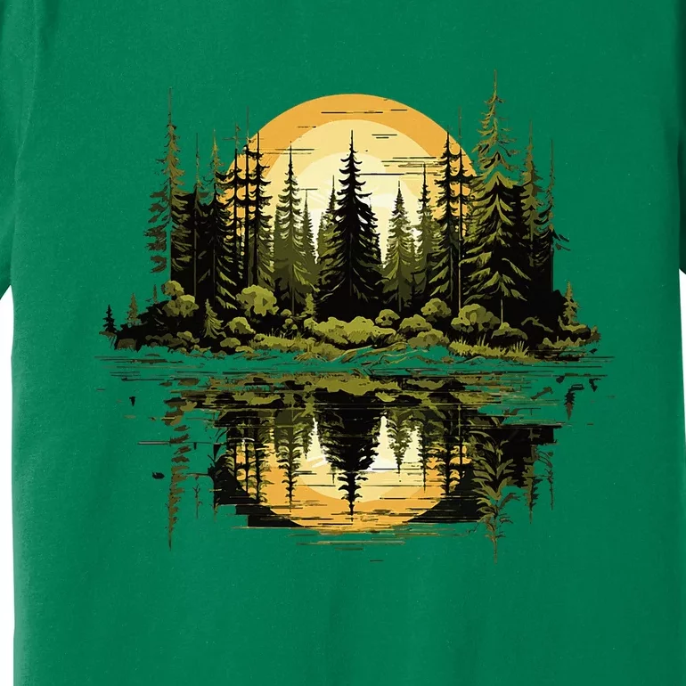 Nature Reflection Forest Trees Outdoor Wildlife Premium T-Shirt