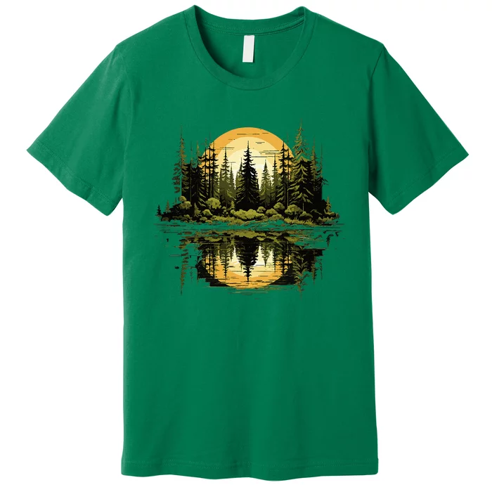 Nature Reflection Forest Trees Outdoor Wildlife Premium T-Shirt