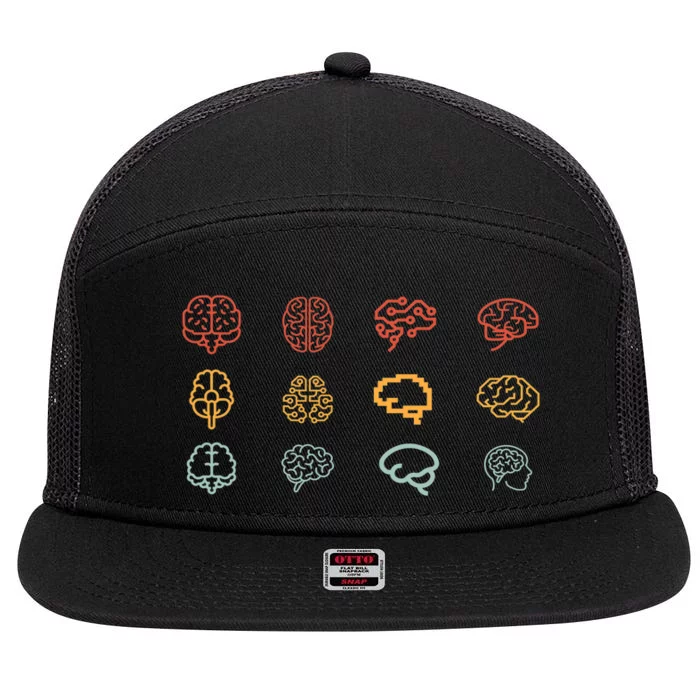 Neuroscience Retro Graphic Brain Science For Neurologist 7 Panel Mesh Trucker Snapback Hat