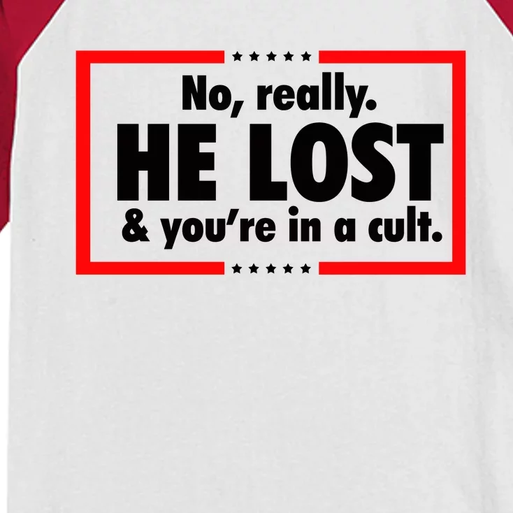 No Really He Lost & You Are In A Cult Kids Colorblock Raglan Jersey