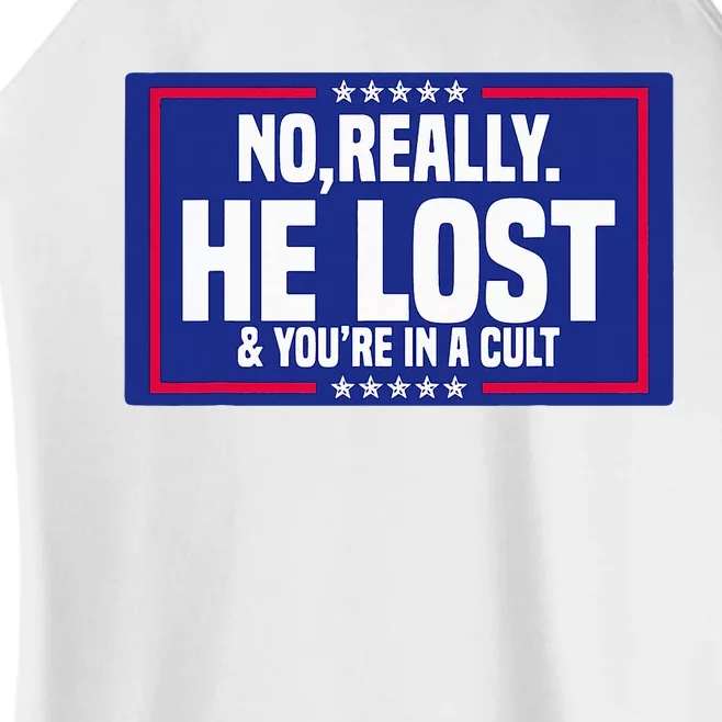 No Really He Lost & YouRe In A Cult Trump 2024 Election Women’s Perfect Tri Rocker Tank