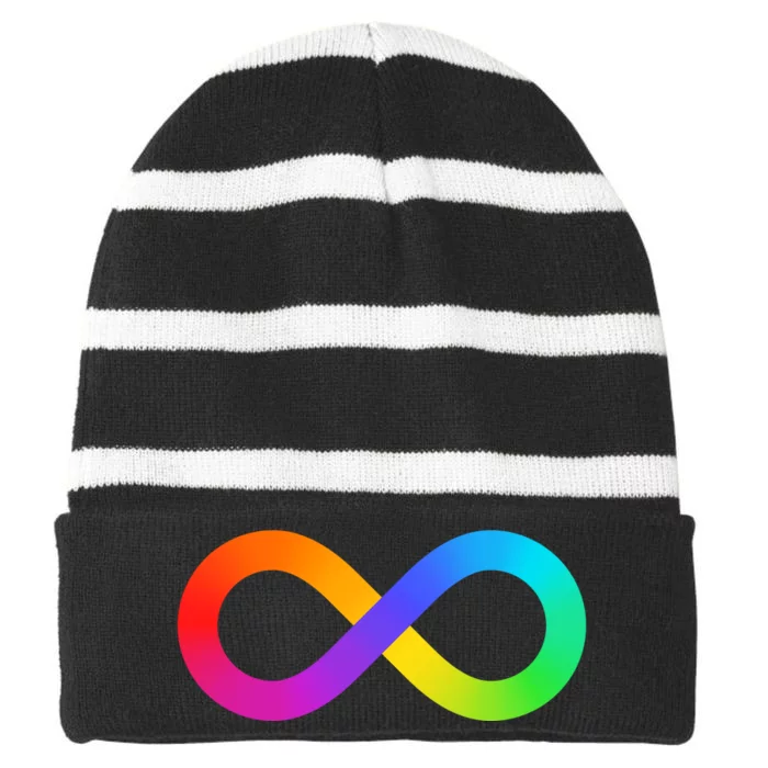 Neurodiversity Rainbow Infinity Autism Striped Beanie with Solid Band