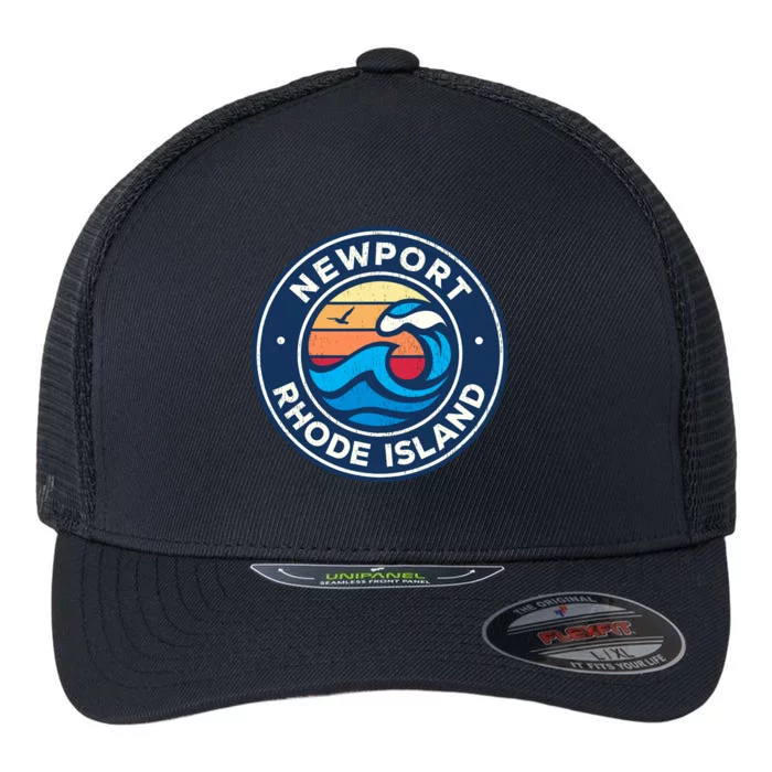 Newport Rhode Island Ri Vintage Nautical Waves Design Flexfit Unipanel Trucker Cap