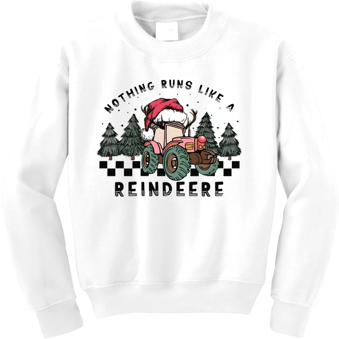 Nothing Runs Like A Reindeer Christmas Tractor Kids Sweatshirt