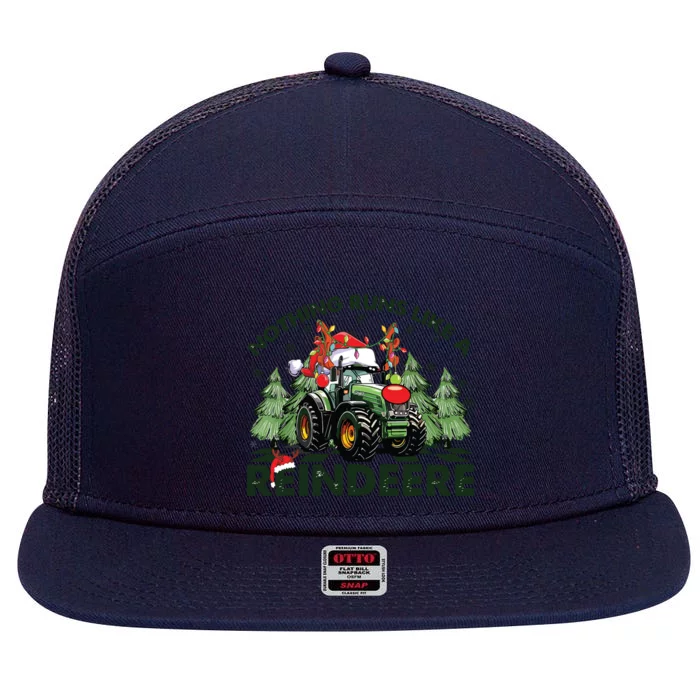 Nothing Runs Like A Reindeere Christmas Monster Truck 7 Panel Mesh Trucker Snapback Hat