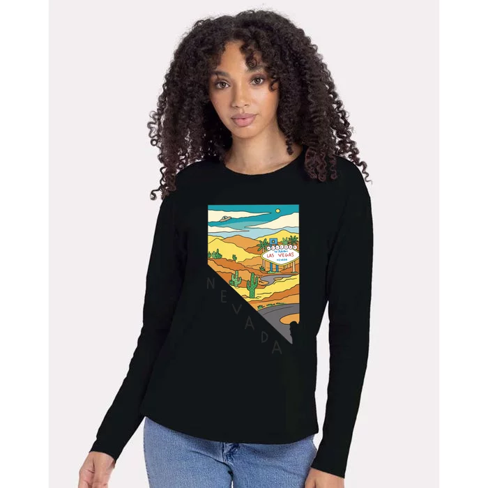 Nevada Retro Las Vegas Womens Cotton Relaxed Long Sleeve T-Shirt