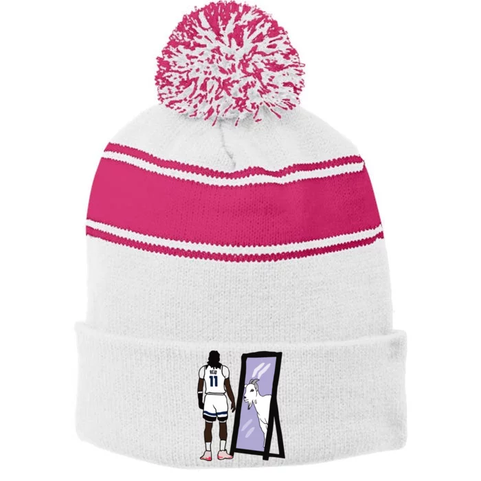 Reid Mirror Goat Stripe Pom Pom Beanie