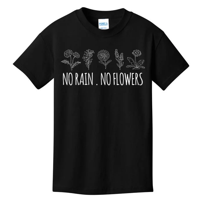 No Rain No Flowers Vintage Inspired Flowers Botanical Plant Kids T-Shirt