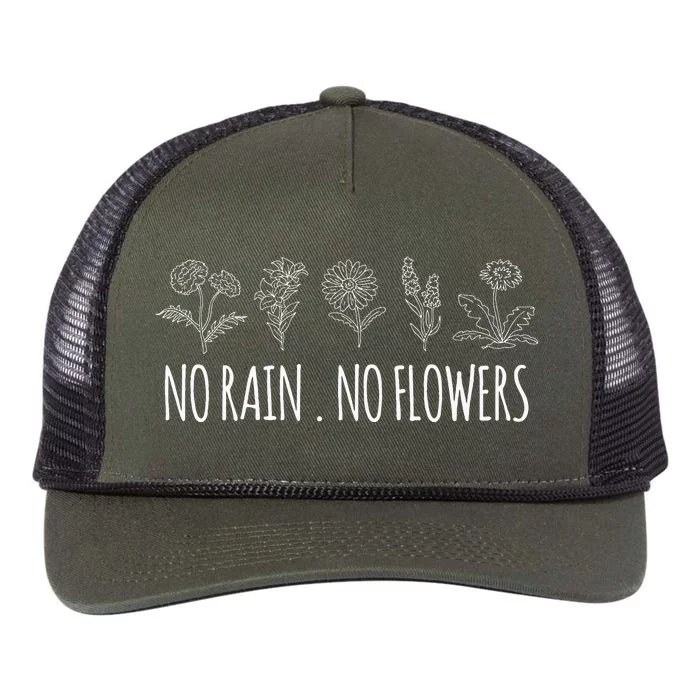 No Rain No Flowers Vintage Inspired Flowers Botanical Plant Retro Rope Trucker Hat Cap