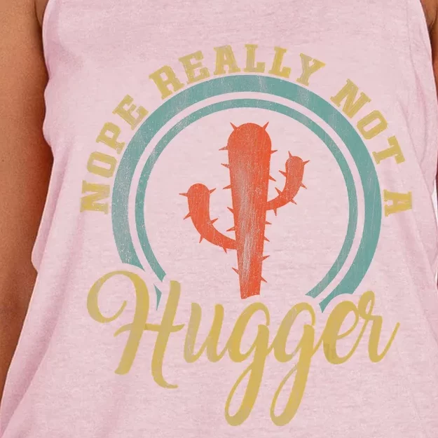 Nope Really Not A Hugger Cactus Funny Sarcastic Meme Idea Women's Knotted Racerback Tank