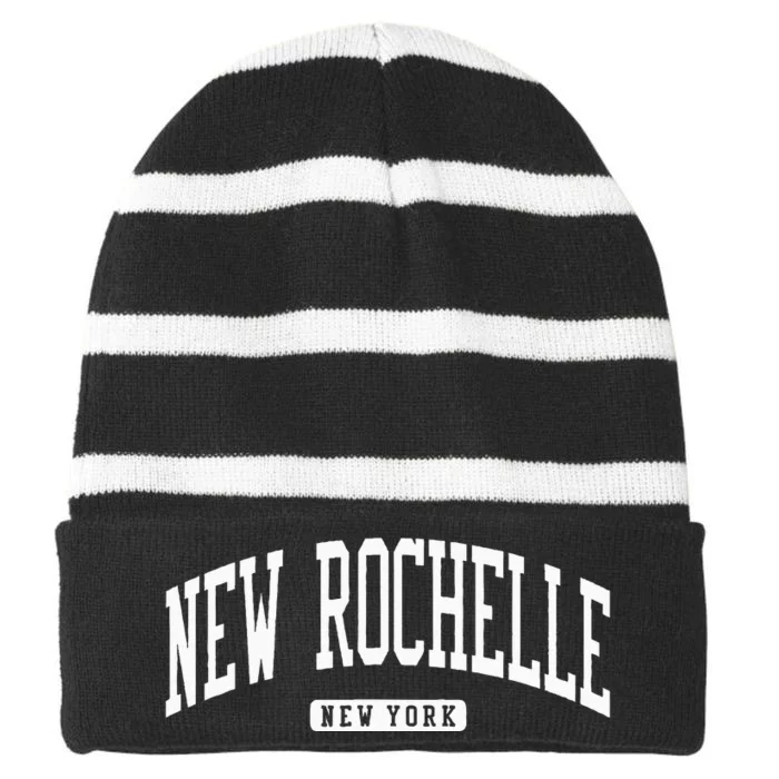 New Rochelle New York NY College University Style Striped Beanie with Solid Band