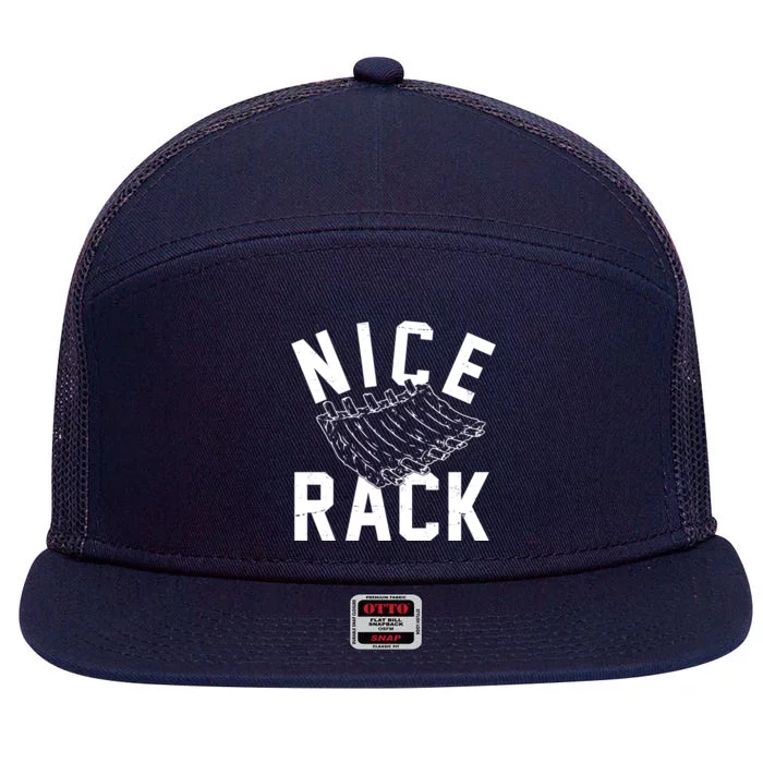 Nice Rack Ribs Bbq Lover Funny 7 Panel Mesh Trucker Snapback Hat