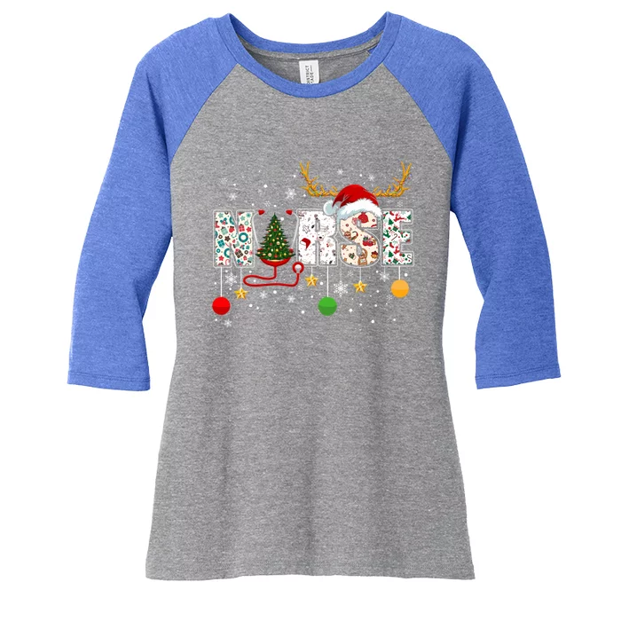 Nurse Rn Stethoscope Christmas Tree Ornats Decor Gift Women's Tri-Blend 3/4-Sleeve Raglan Shirt