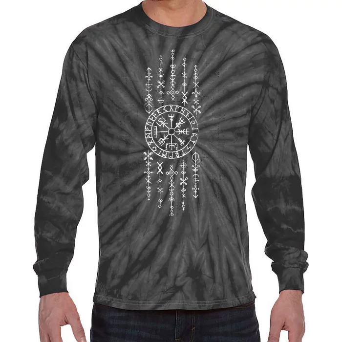 Norse Runes Symbols Celtic Viking Compass Vegvisir Tie-Dye Long Sleeve Shirt