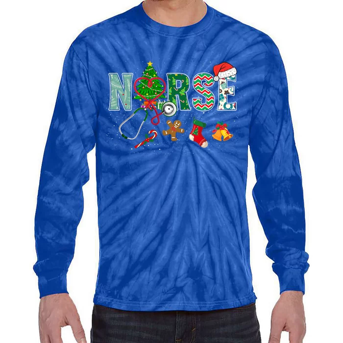 Nurse Rn Stethoscope Christmas Tree Ornats Decor Gift Tie-Dye Long Sleeve Shirt