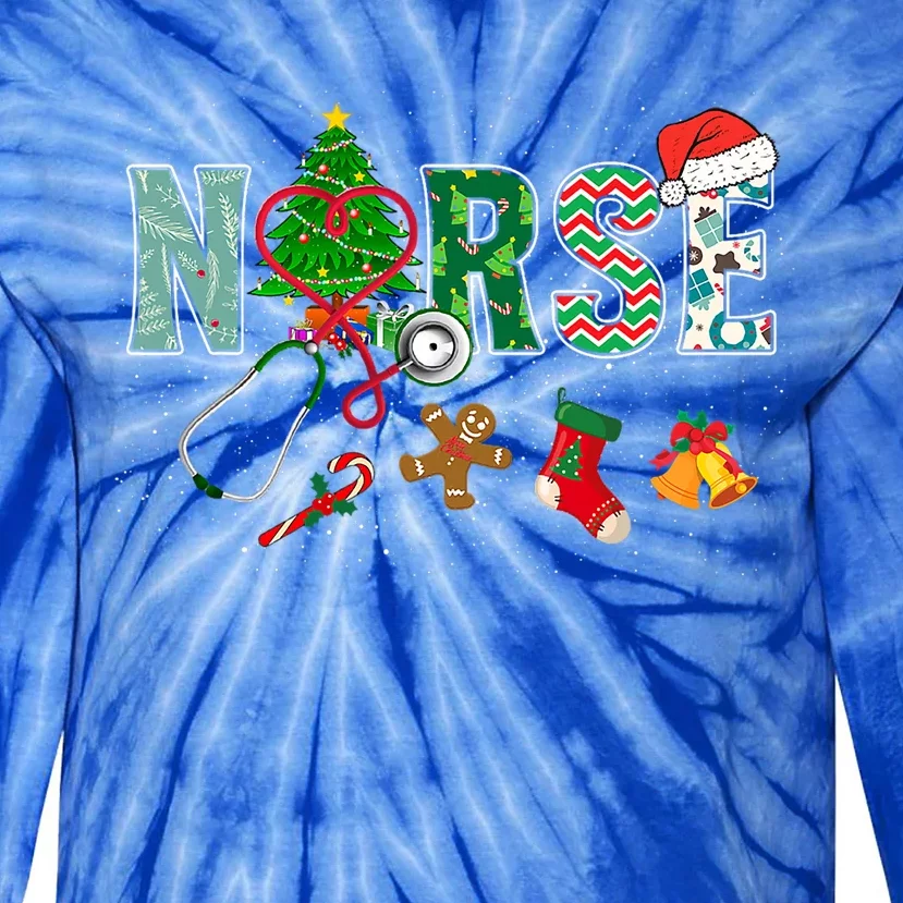 Nurse Rn Stethoscope Christmas Tree Ornats Decor Gift Tie-Dye Long Sleeve Shirt