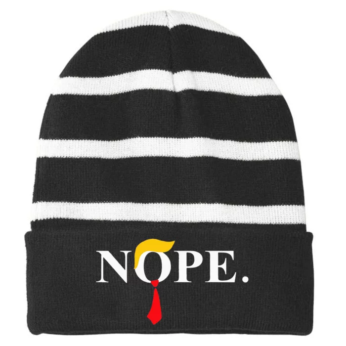 Nope_ Red Tie Trump Wig Funny Anti Trump Gift Striped Beanie with Solid Band