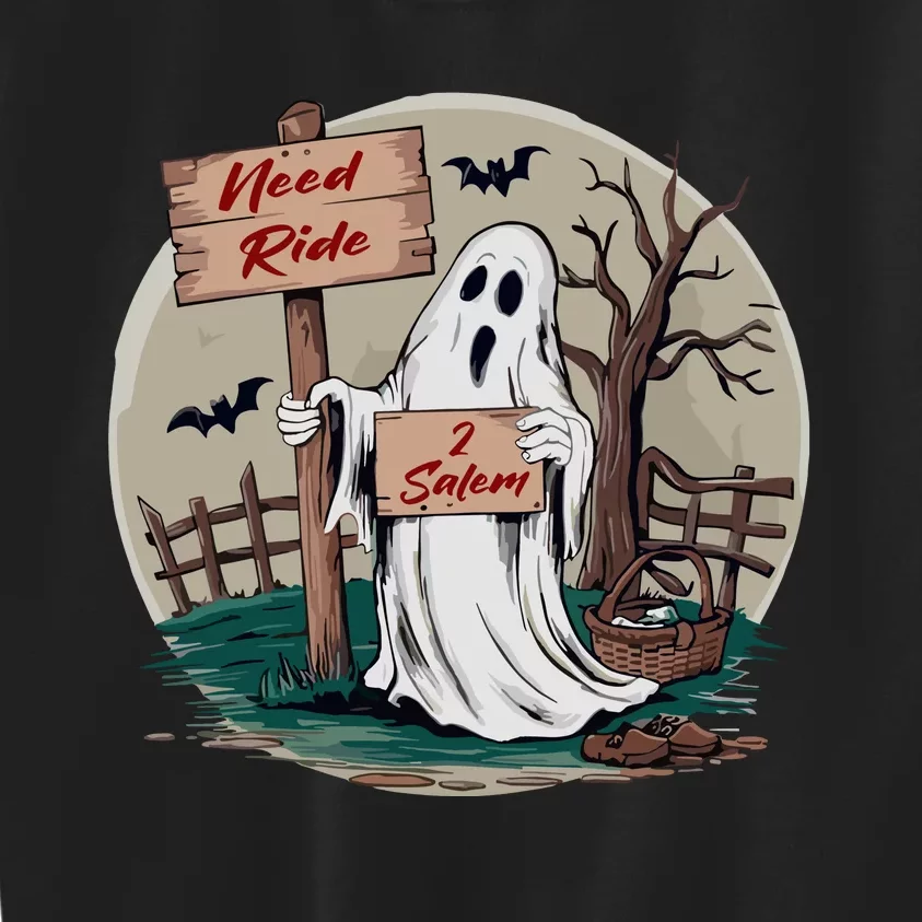 Need Ride To Salem Halloween Ghost Kids Sweatshirt