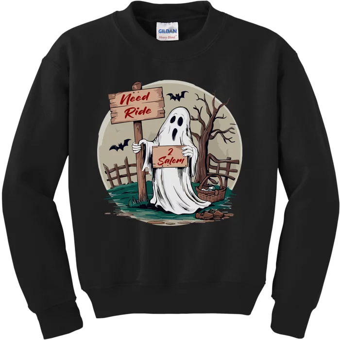 Need Ride To Salem Halloween Ghost Kids Sweatshirt