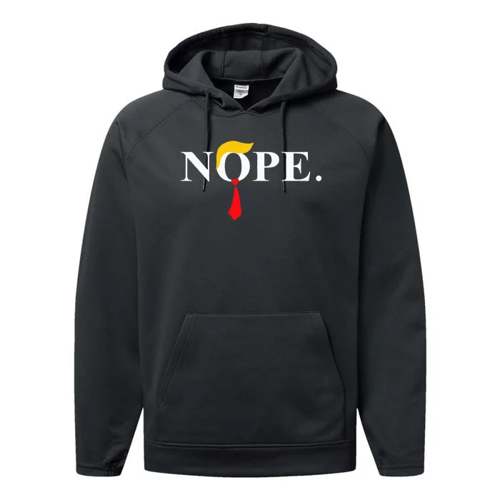 Nope Red Tie Trump Wig Funny Anti Trump Gift Performance Fleece Hoodie