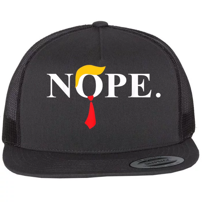 Nope_ Red Tie Trump Wig Funny Anti Trump Gift Flat Bill Trucker Hat