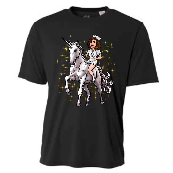 Nurse Riding Unicorn Magical Nursicorn Funny Nursing Gift Cute Gift Cooling Performance Crew T-Shirt