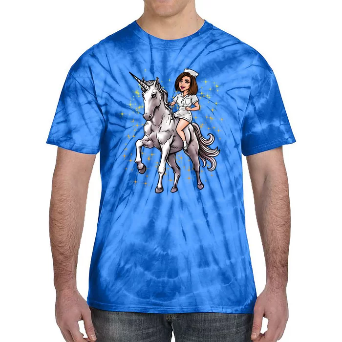 Nurse Riding Unicorn Magical Nursicorn Funny Nursing Gift Cute Gift Tie-Dye T-Shirt