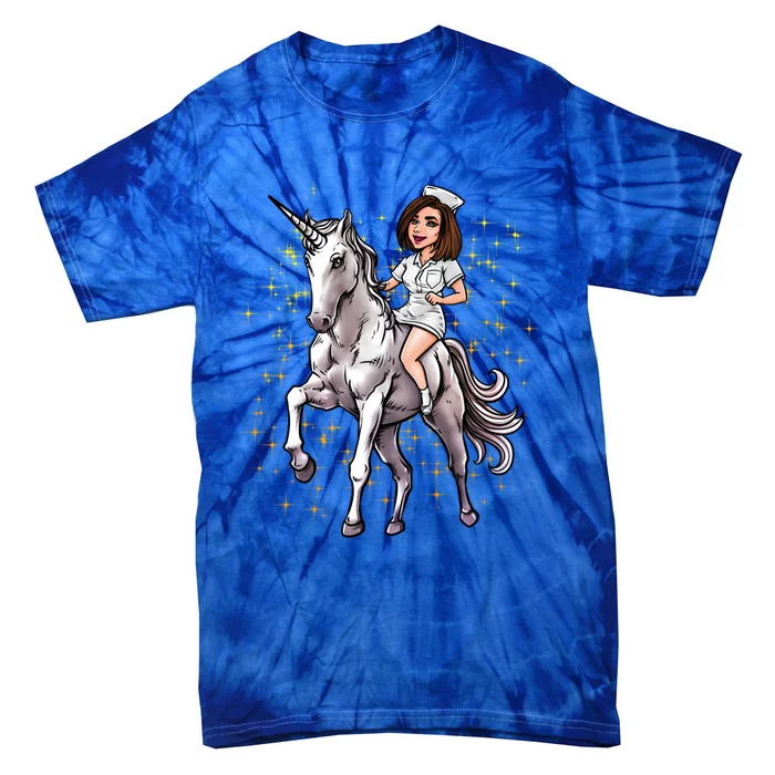 Nurse Riding Unicorn Magical Nursicorn Funny Nursing Gift Cute Gift Tie-Dye T-Shirt