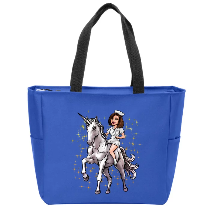 Nurse Riding Unicorn Magical Nursicorn Funny Nursing Gift Cute Gift Zip Tote Bag