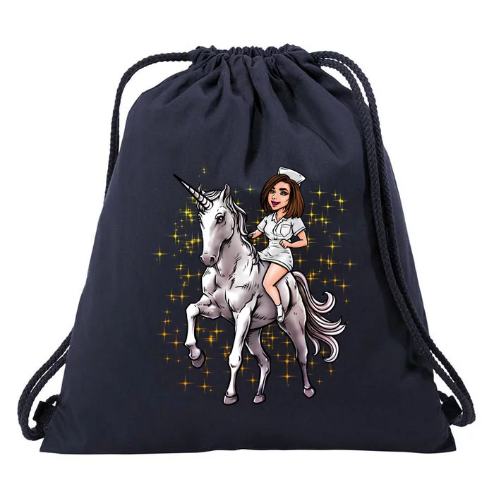 Nurse Riding Unicorn Magical Nursicorn Funny Nursing Gift Cute Gift Drawstring Bag