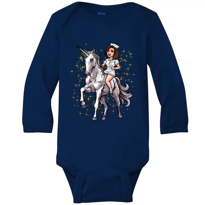 Nurse Riding Unicorn Magical Nursicorn Funny Nursing Gift Cute Gift Baby Long Sleeve Bodysuit