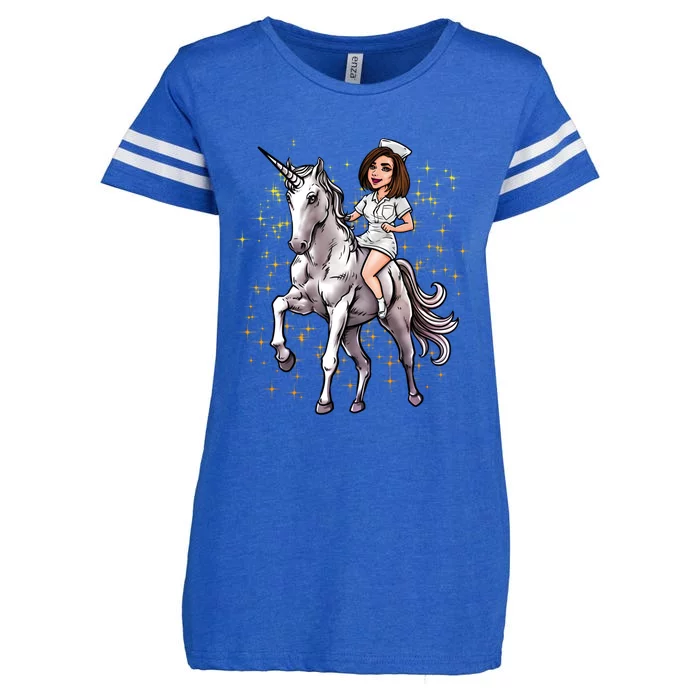 Nurse Riding Unicorn Magical Nursicorn Funny Nursing Gift Cute Gift Enza Ladies Jersey Football T-Shirt