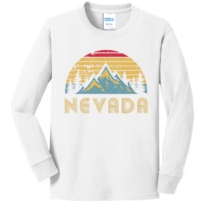 Nevada Retro Vintage Mountains Nature Hiking T Kids Long Sleeve Shirt