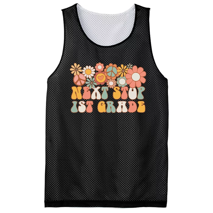 Next Stop 1st Grade Hello School Groovy Back To School Mesh Reversible Basketball Jersey Tank