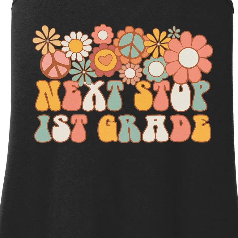 Next Stop 1st Grade Hello School Groovy Back To School Ladies Essential Tank