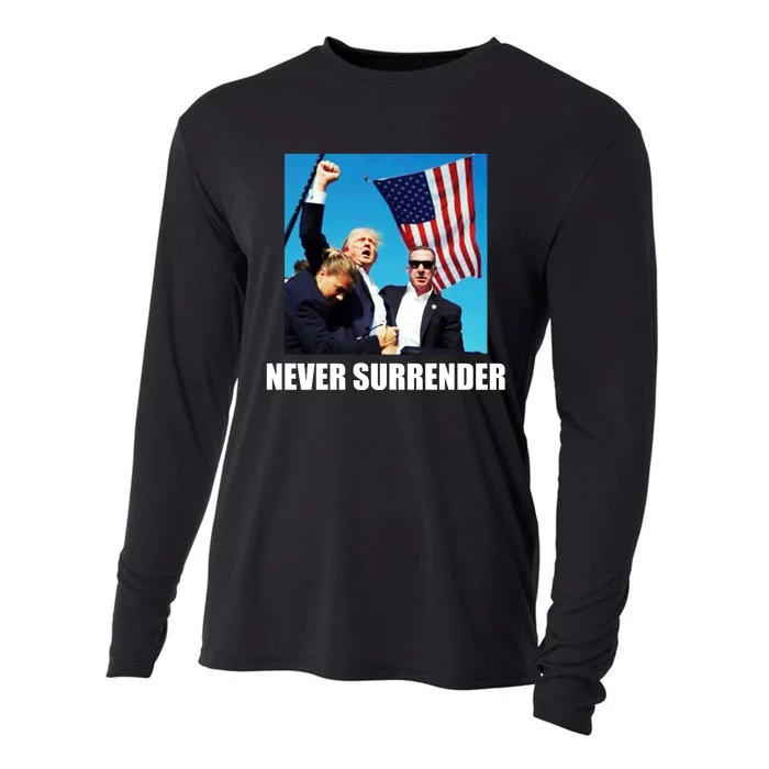 Never Surrender 2024 Take America Back Pennsylvania Rally Shooting Cooling Performance Long Sleeve Crew