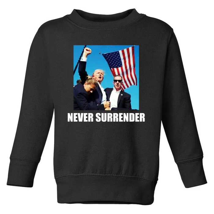 Never Surrender 2024 Take America Back Pennsylvania Rally Shooting Toddler Sweatshirt