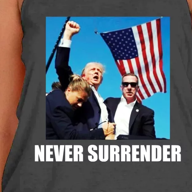 Never Surrender 2024 Take America Back Pennsylvania Rally Shooting Women's Knotted Racerback Tank